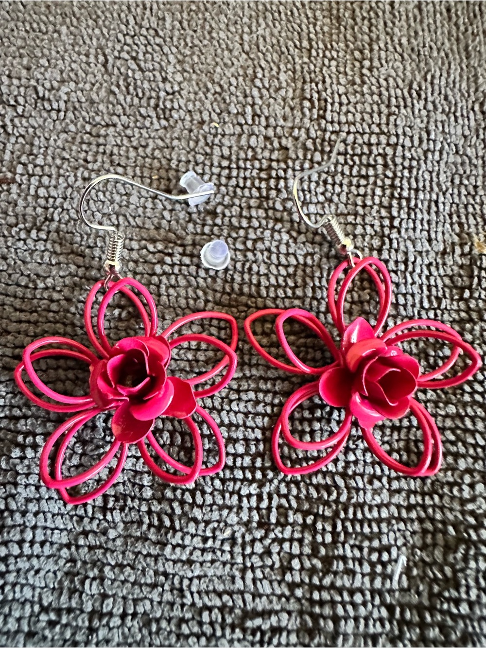 Hot Pink Floral Dangle Earrings with Rose Center